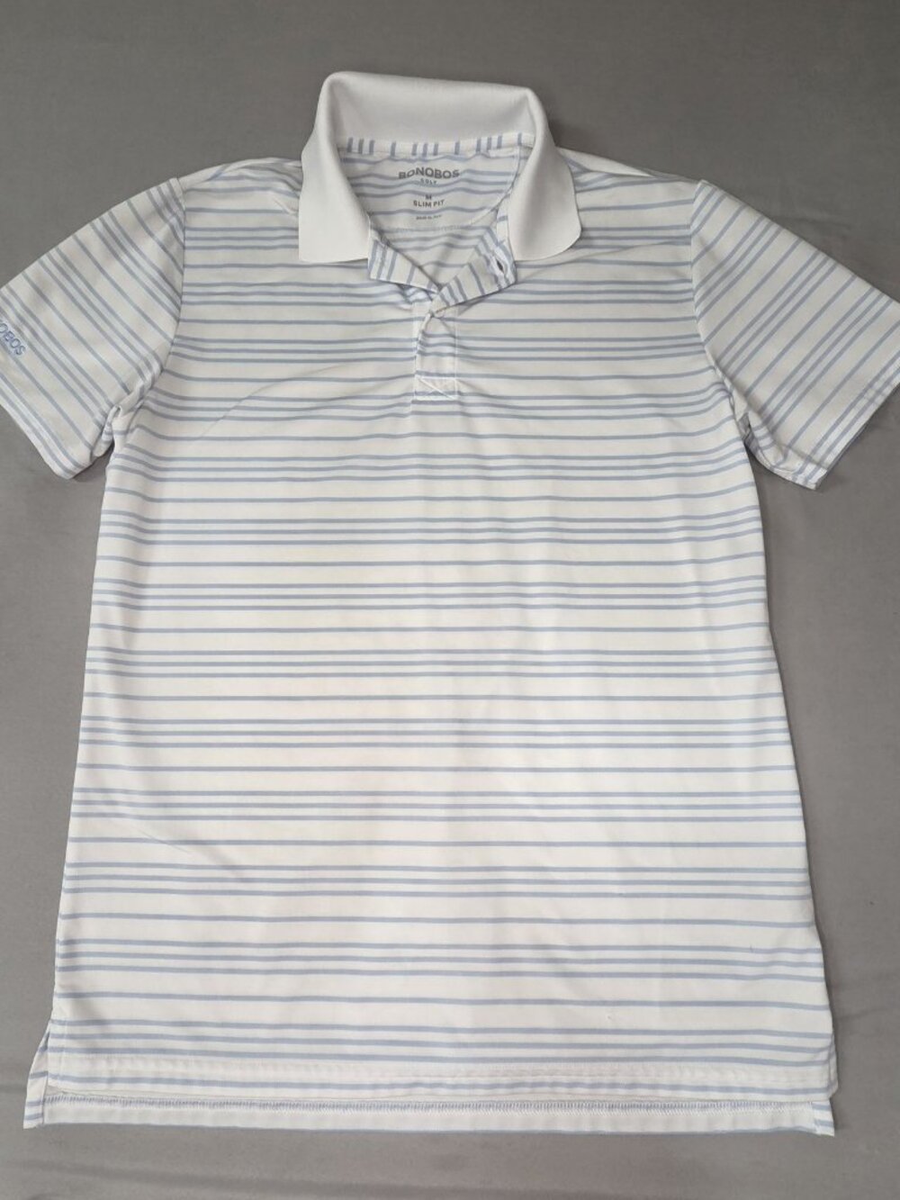 Bonobos Golf White Light Blue Stripe Polo M Slim